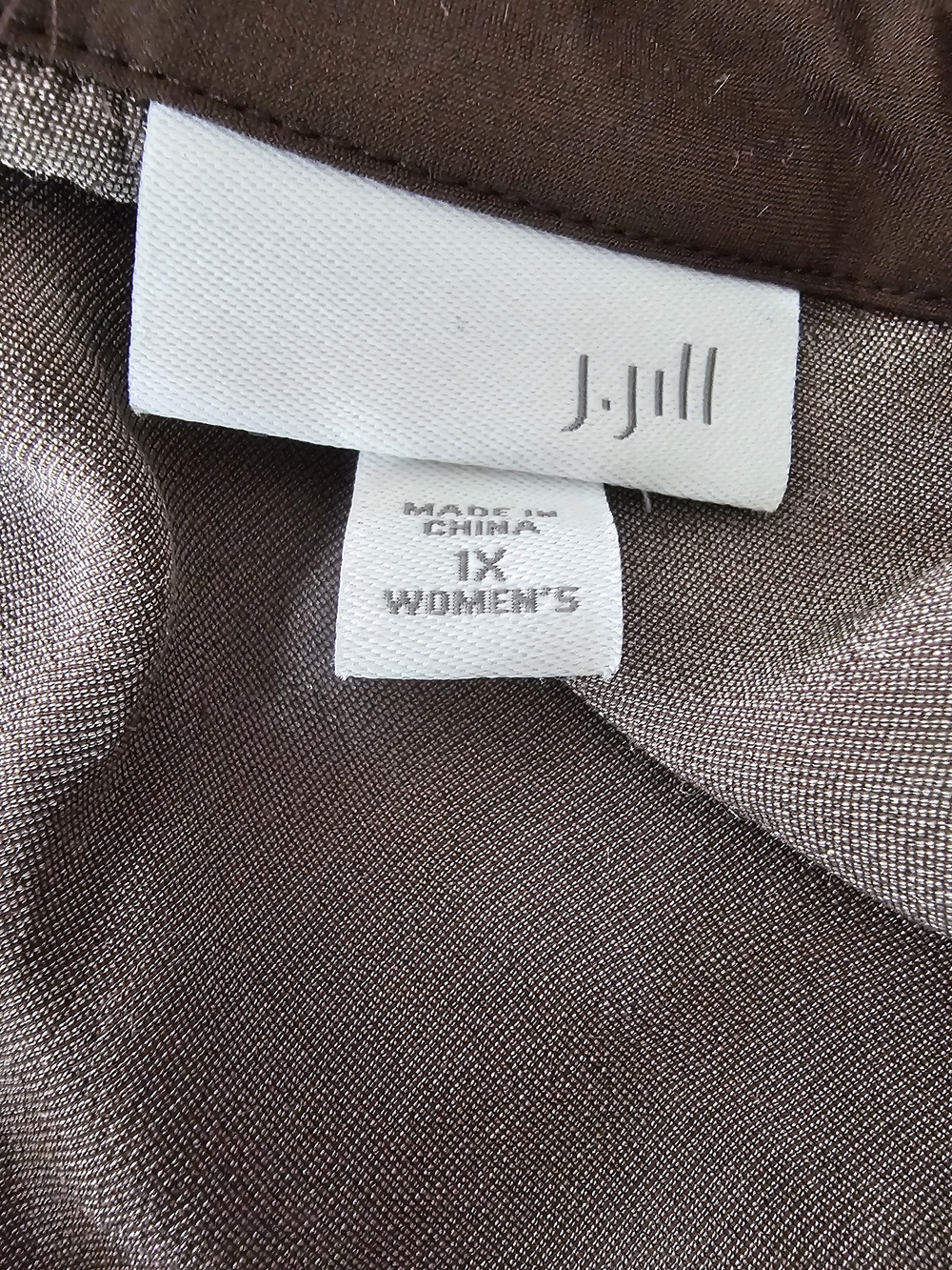 J.Jill Silk Blend Crushed Velvet Button Front Tunic Blouse Peplum Mocha Brown 1X - Picture 5 of 7